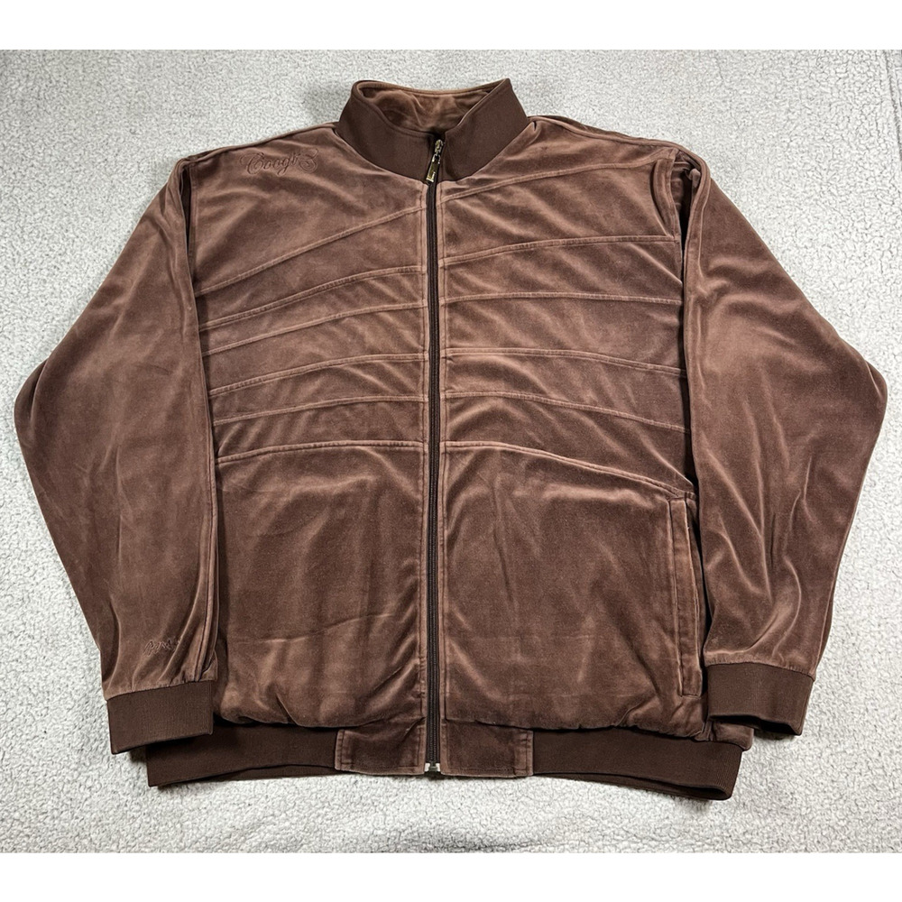 Coogi Jacket Mens 3XL Brown Full Zip Track Velour Y2K Hip Hop Embroidered Logo
